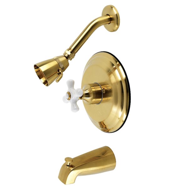 Kingston Brass Tub and Shower Faucet, Brushed Brass, Wall Mount KB3637PX
